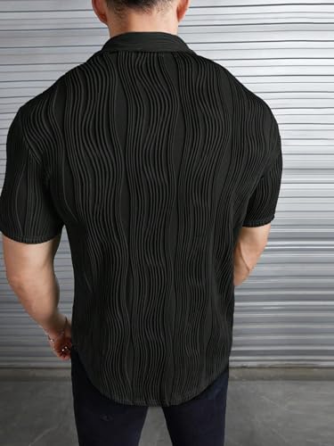Greciilooks Black Textured Casual Shirt For Men