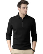 Noble Monk MenS Polo Neck Full Sleeves Solid T-Shirt Black