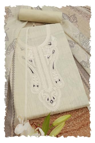 Soch Women Linen Foil Print Unstitched Dress Material with Thread Work