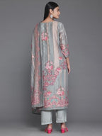 Libas Womens Printed Silk Blend Pakistani Kurta With Trousers And Dupatta