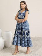 Libas WomenS Cotton Fit And Flare Midi Dress (29443Or_Blue