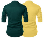 Finivo Fashion Combo Of MenS Regular Fit Cotton Blend Solid Full Sleeves Kurta | Short Kurta For Men (Pack Of 2)