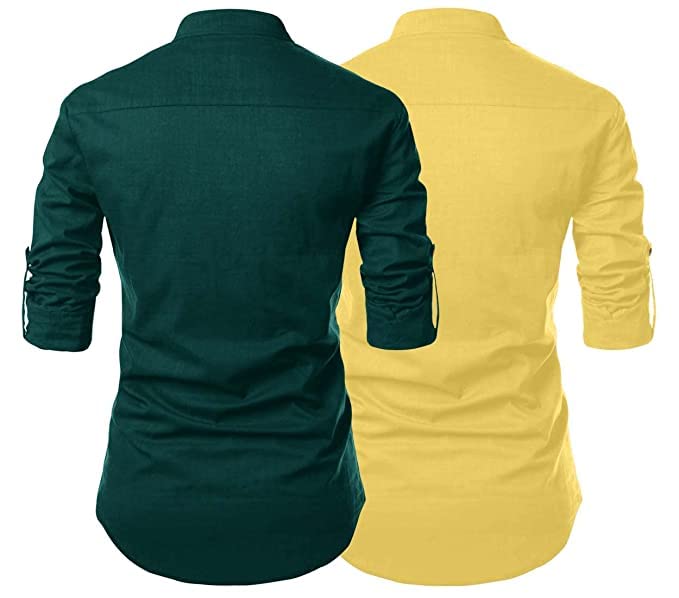 Finivo Fashion Combo Of MenS Regular Fit Cotton Blend Solid Full Sleeves Kurta | Short Kurta For Men (Pack Of 2)