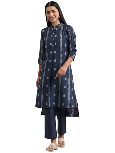 Libas Womens Woven Design Cotton Blend Straight Kurta With Trousers