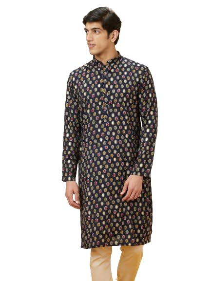Manyavar Mens Navy Blue Abstract Printed Kurta (XXL)