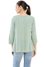 Soch Womens Sap Green Crepe Tunic With Geometric Embroidery