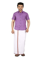 Prakasam Cotton White With Maroon Border Single Dhoti For Men