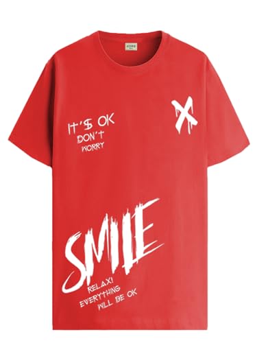 ADRO Mens Smile Printed Cotton T-Shirt_RN24-L2-SMILE-RD-XL Red