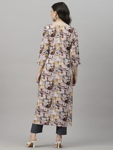 ANNI DESIGNER Womens Cotton Blend Straight Printed Kurta with Pant (SouthZ Wine_L_Wine_Large)