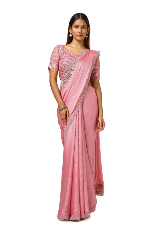 Soch Women Chiffon Striped Saree with Sequins