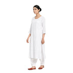 Fabindia Women Embroidered Slim Fit Long Kurta Cotton_White