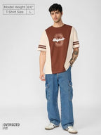 The Souled Store Colourblock T-Shirt: Savanna Men And Boys Short Sleeves Round Neck Brown And Off White Cotton Oversized T-Shirt