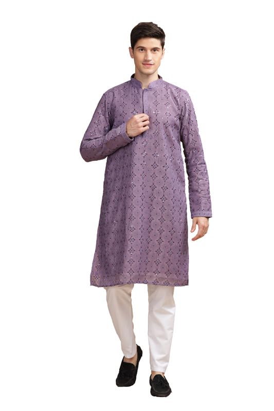 Be Active MenS Traditional Embroidered Lucknowi Design Full Sleeves Kurta || Cotton Kurta For Men || Men Kurta For Wedding || K