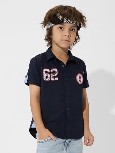 The Souled Store Officials Spider-Man Originals: Web of Justice Boys Short Sleeves Collared Neck Button Graphic Printed Cotton S