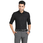 Turtle Men 100% Cotton Regular Fit Black Self Design Formal Shirt