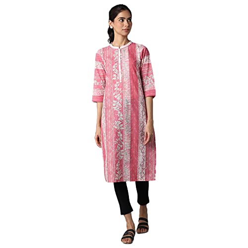 Aurelia Printed Cotton Mandarin Womens Casual Wear Kurta (Pink, Small)