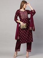 Anni Designer Cotton Blend Women Kurta With Pant & Dupatta Pack Of 2
