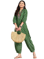 LookMark Womens Trendy Printed Cotton Blend Straight Kurta and Afghani Pant Set Perfect For Casual and Office Wear (AZ-LM-OG-KS