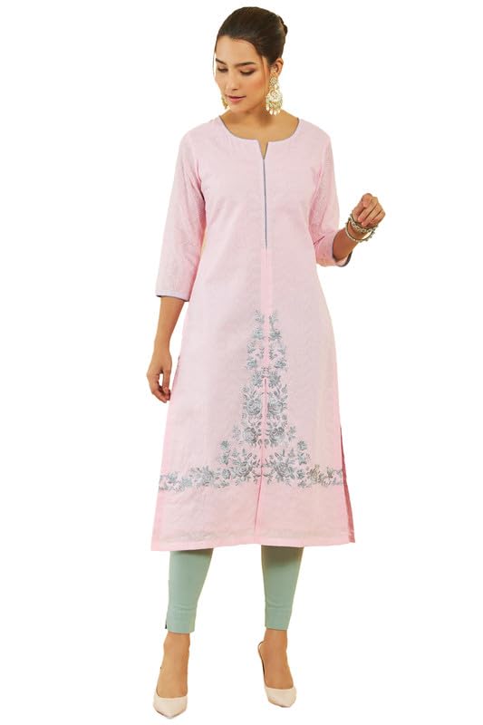 Soch Women Cotton All-Over Thread Embroidered Straight Kurta