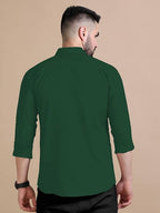 Rebelify MenS Double Pocket Shirt  Classic Casual Cotton Blend With Adjustable Cuffs Bottle Green