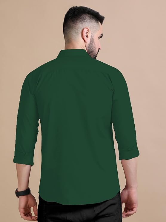Rebelify MenS Double Pocket Shirt  Classic Casual Cotton Blend With Adjustable Cuffs Bottle Green