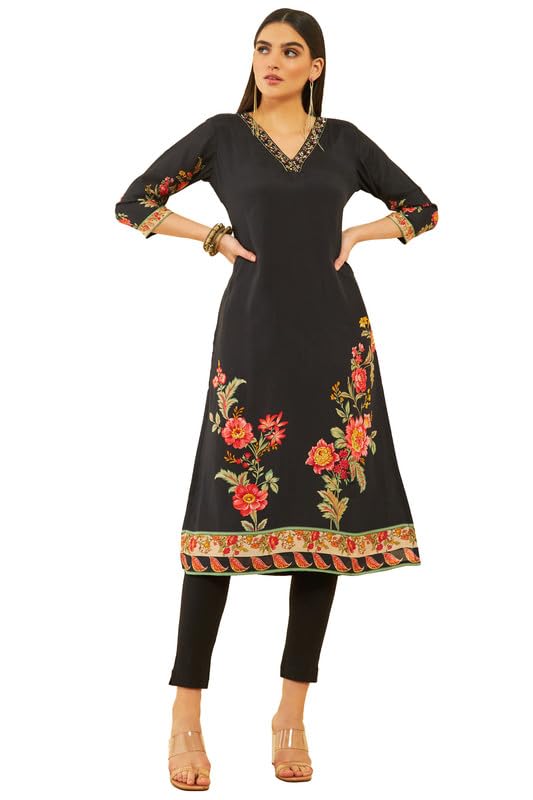 Soch Women Muslin Placement Print Straight Kurta with Cutdana