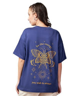 Bewakoof Heavy Duty 1.0 Womens Graphic Print Oversized Fit Half Sleeve Round Neck Cotton Blend T-Shirt_629058_Blue_S