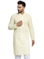 Jompers MenS Embroidered Pure Cotton Kurta. (Yellow,M)