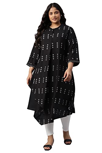 W For Woman Plus Size Black Rayon A-Line Kurta With Asymmetric Hemline_22Auw18085G-118655_4Xl