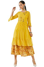 Soch Women Yellow Georgette Embroidery Dress Kurta (Yellow_L)