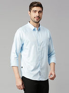 Thomas Scott Mens Solid Slim Fit 100% Cotton Casual Shirt with Spread Collar and Long Sleeve Blue