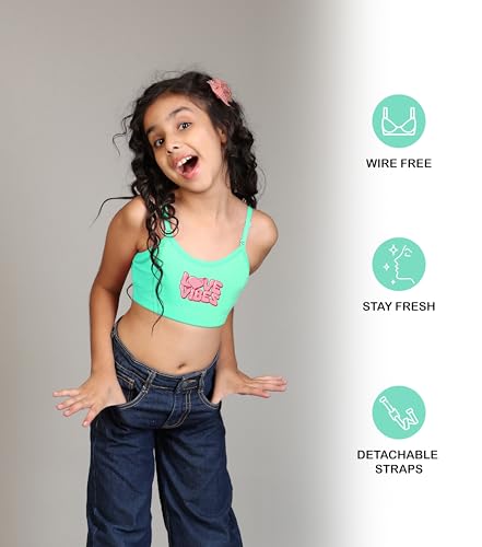Kyda Kids Girls Antibacterial Printed Cotton Non Padded, Beginners Bra For Girls