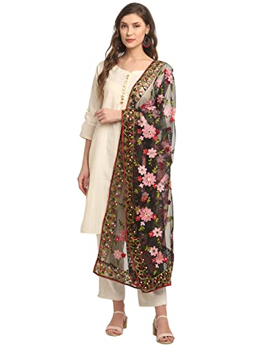 Shasmi WomenS Heavy Net Embroidered Fancy Phulkari Work Dupatta For Women (Only Dupatta) (Black)