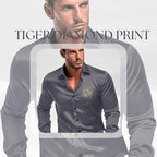 Indoprimo MenS Satin Stylish Club Wear Tiger Diamond Print Shirt Full Sleeve Darkgrey
