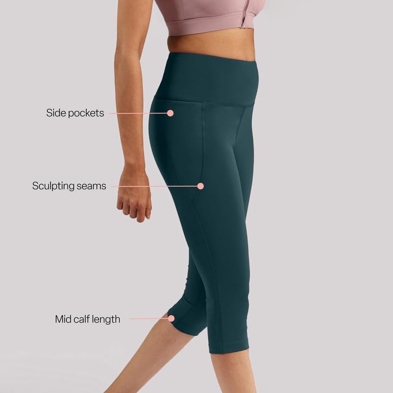 BlissClub Womens The Ultimate Capris, 3/4th Length Pants, Super- High Waist, 2 Pockets, Wide Waistband, Activewear for Women