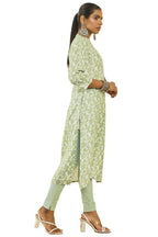 Soch Womens Green Poly Cotton Leaf Print Straight Kurta With Pocket