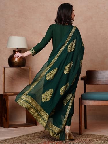 ANNI DESIGNER Womens Rayon Blend Solid Anarkali Kurta with Pant & Dupatta (Magic-Green-NDM_L_Green_Large)