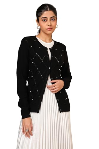Soch Women Acrylic Woven Design Cardigan with Beads