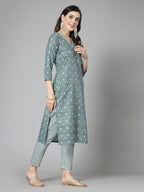 Stylum Women'S Printed Cotton Blend Straight Kurta Pant Set (Kptinnyrama_Sea Green)