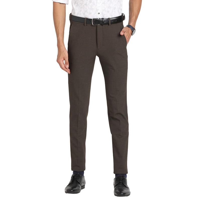 Turtle Men Knitted Brown Self Design Slim Fit Ceremonial Trouser