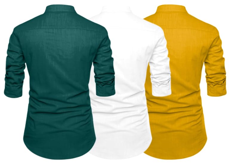 Finivo Fashion Combo Of MenS Solid Cotton Blend Straight Kurta Shirt Pack Of 3