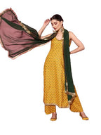 Varanga Yellow Floral Printed Spaghetti Strap Style Straight Kurta Paire With Bottom And Contrast Bottom