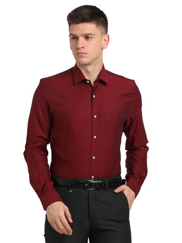 Turtle Men 100% Cotton Regular Maroon Self Design Full Sleeve Formal Shirt
