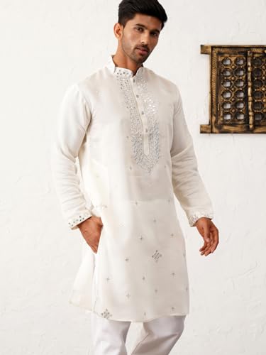 Jompers MenS White Embroidered Kurta Pyjama