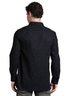 Turtle Men Regular Fit Printed Cotton Linen Black Formal Shirt