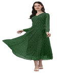Trillmixa Georgette Floral Printed Full Sleeve V Neck Maxi-Length Fit & Flare Long Dress For WomenS (T-Mansi) Green