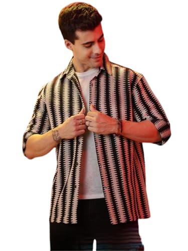 GRECIILOOKS Crochet Shirt for Men (GL-MS-6162-XL-BLACK)