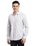 Turtle Men 100% Cotton White Check Slim Fit Casual Shirt