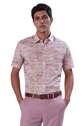 Louis Philippe Men Pink Relaxed Print Half Sleeves Formal Shirt