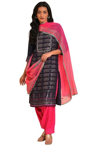 W For Woman WomenS Rayon Kurta, Salwar & Dupatta (23Fesp11190-312495_Navy